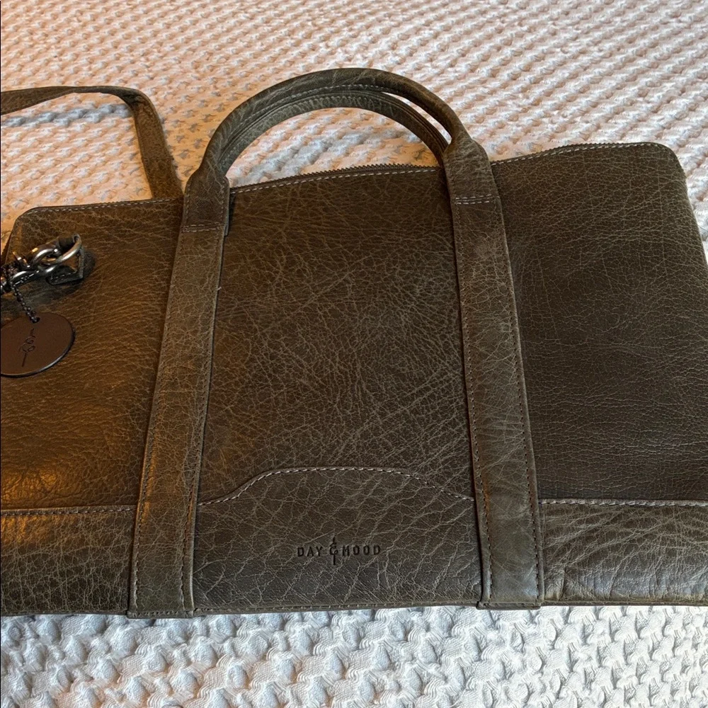 Gorgeous Gray Leather Day & Mood Laptop Bag With Dust Bag- Like New
